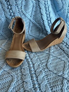 Neutralizer Metallic Taupe Ankle-Strap Wedges